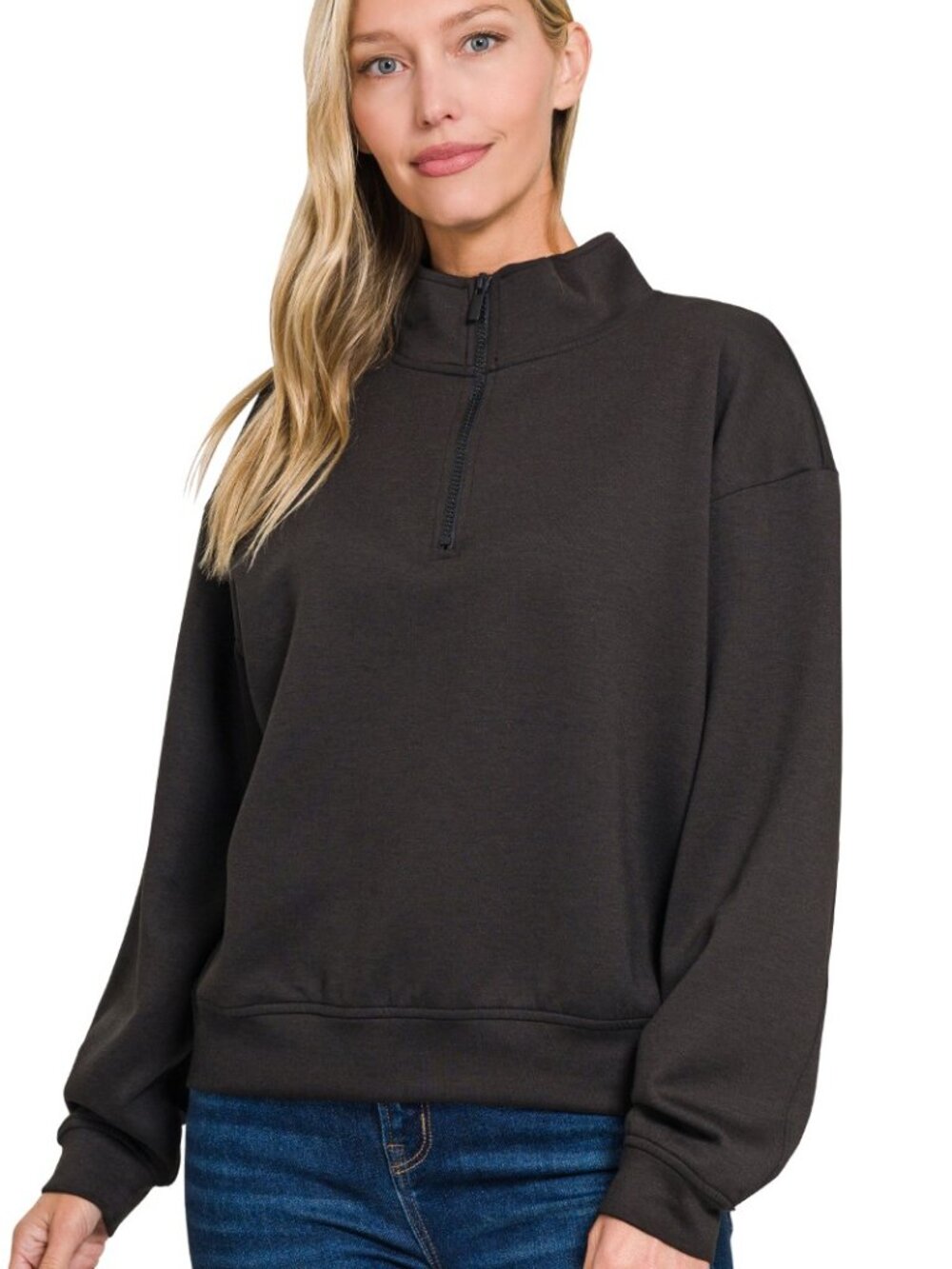 Soft Black Fleece Half Zip Pullover, Forever Fleece Top, Boutique